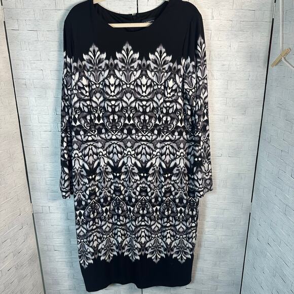 Liz Claiborne black & white sheath dress bodycon long sleeve mode plus size - Picture 1 of 10